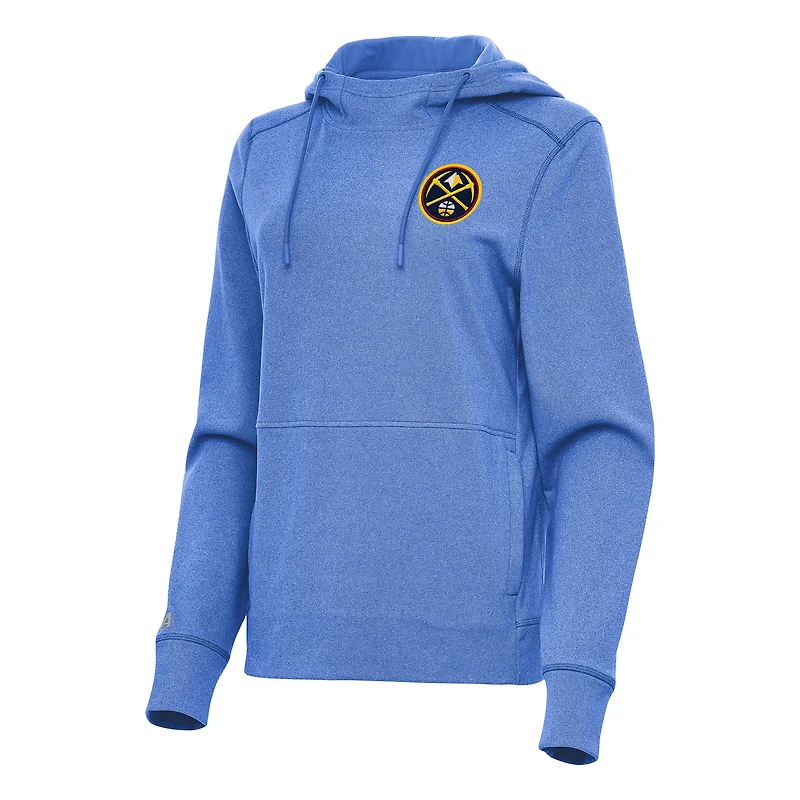 Women's Antigua Heather Blue Denver Nuggets Justice Pullover Hoodie