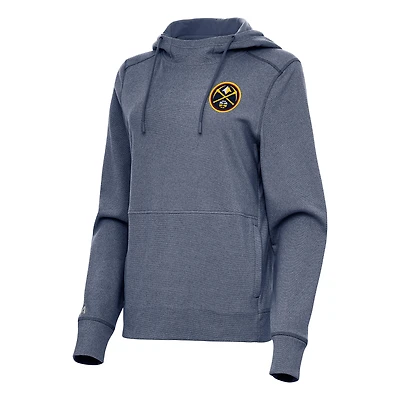 Women's Antigua Heather Navy Denver Nuggets Justice Pullover Hoodie