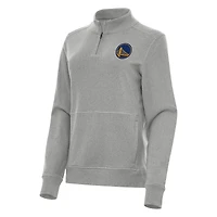 Women's Antigua Heather Gray Golden State Warriors Crush Quarter-Zip Fleece Sweatshirt