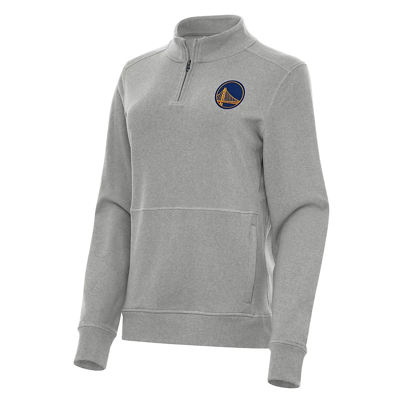Women's Antigua Heather Gray Golden State Warriors Crush Quarter-Zip Fleece Sweatshirt