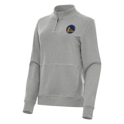 Women's Antigua Heather Gray Golden State Warriors Crush Quarter-Zip Fleece Sweatshirt