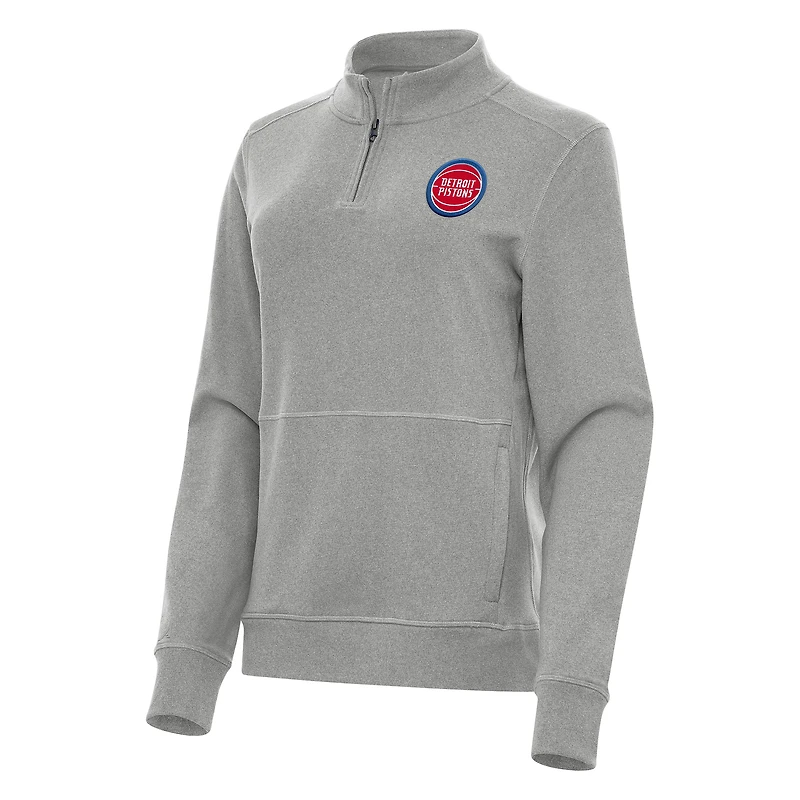 Women's Antigua Heather Gray Detroit Pistons Crush Quarter-Zip Fleece Sweatshirt