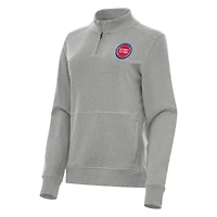 Women's Antigua Heather Gray Detroit Pistons Crush Quarter-Zip Fleece Sweatshirt