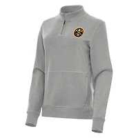 Women's Antigua Heather Gray Denver Nuggets Crush Quarter-Zip Fleece Sweatshirt