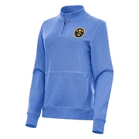 Women's Antigua Heather Royal Denver Nuggets Crush Quarter-Zip Fleece Sweatshirt