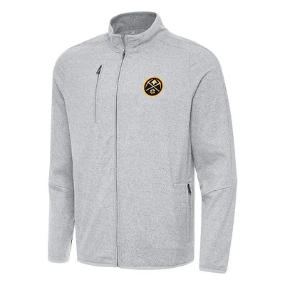 Men's Antigua Heather Gray Denver Nuggets Hold-Up Full-Zip Tri-Blend Jacket