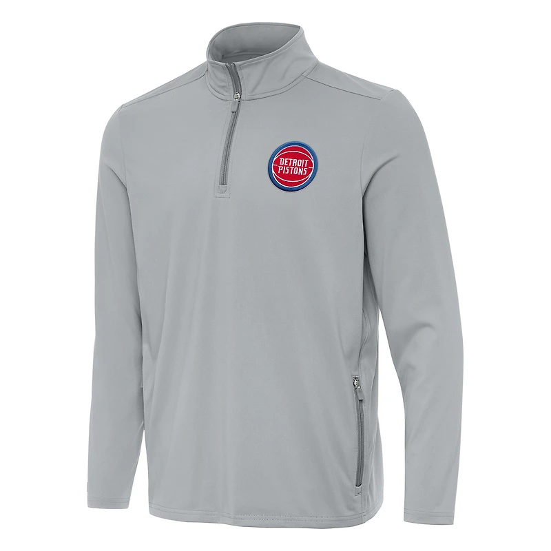 Men's Antigua Gray Detroit Pistons Perilous Quarter-Zip Sweatshirt