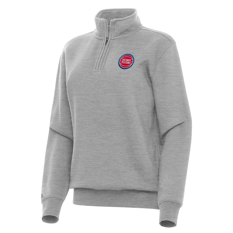 Women's Antigua Heather Gray Detroit Pistons Victory Quarter-Zip Sweatshirt