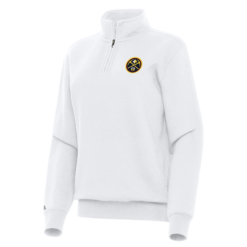 Women's Antigua White Denver Nuggets Victory Quarter-Zip Sweatshirt
