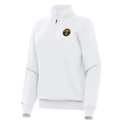 Women's Antigua White Denver Nuggets Victory Quarter-Zip Sweatshirt