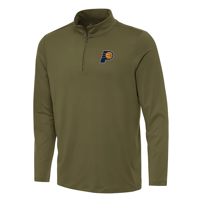 Men's Antigua Olive Indiana Pacers Reprocess Quarter-Zip Top