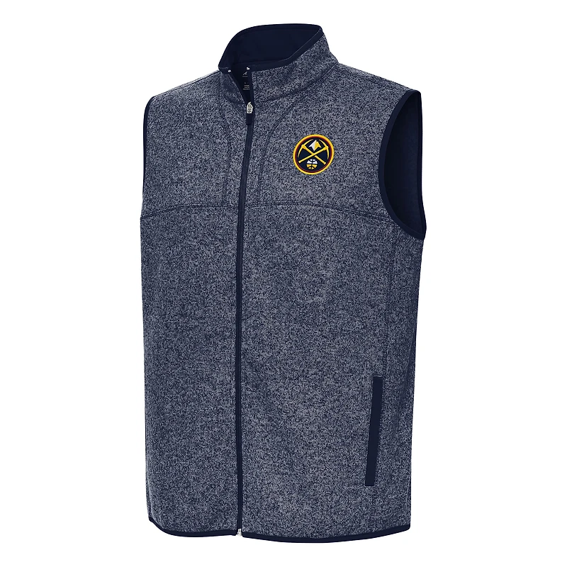 Men's Antigua Heather Navy Denver Nuggets Fortune Full-Zip Vest