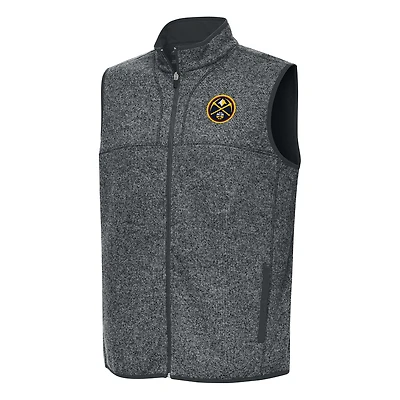 Men's Antigua Heather Charcoal Denver Nuggets Fortune Full-Zip Vest