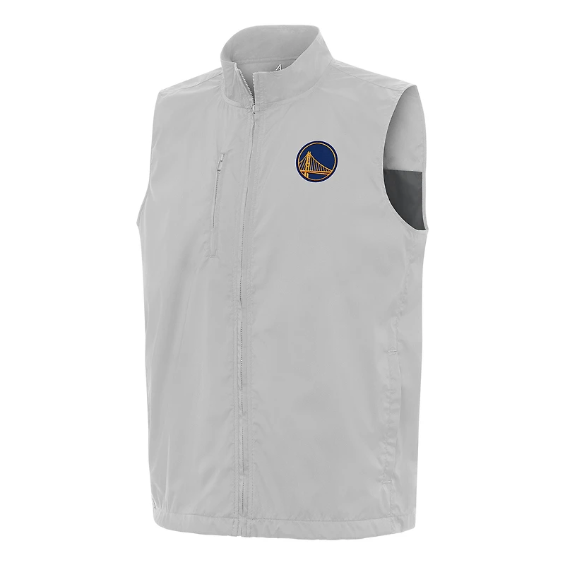 Men's Antigua  Heather Gray Golden State Warriors Brisk Full-Zip Vest