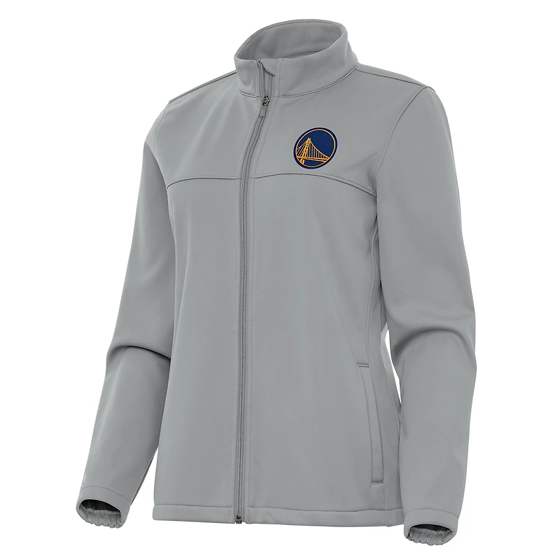 Women's Antigua Gray Golden State Warriors Links 2 Full-Zip Golf Jacket