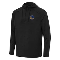 Men's Antigua Heather Black Golden State Warriors Spikes Raglan Quarter-Zip Hoodie