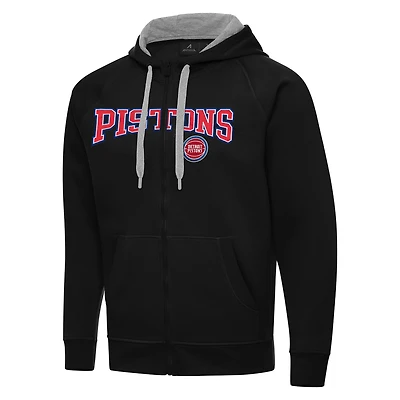 Men's Antigua Black Detroit Pistons Big & Tall Victory Full-Zip Hoodie Jacket