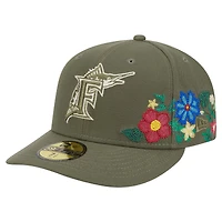 Men's New Era Olive Florida Marlins Cooperstown Collection Tonal Florals 59FIFTY Fitted Hat