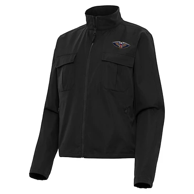 Women's Antigua  Black New Orleans Pelicans Even Par Full-Zip Jacket