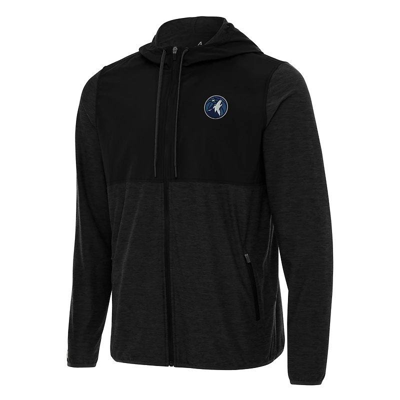 Men's Antigua Black Minnesota Timberwolves Sway Full-Zip Hoodie Jacket