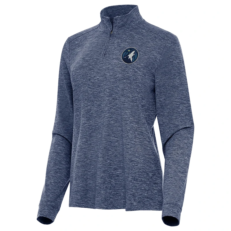 Women's Antigua  Heather Navy Minnesota Timberwolves Mentor Quarter-Zip Mock Long Sleeve Top