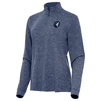 Women's Antigua  Heather Navy Minnesota Timberwolves Mentor Quarter-Zip Mock Long Sleeve Top