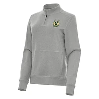 Women's Antigua Heather Gray Milwaukee Bucks Crush Quarter-Zip Fleece Sweatshirt