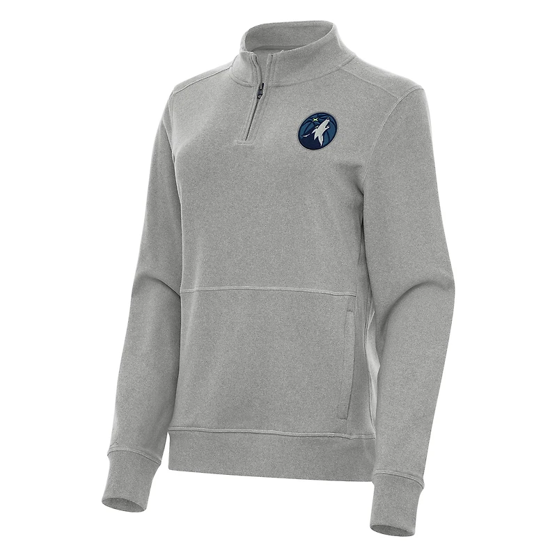 Women's Antigua Heather Gray Minnesota Timberwolves Crush Quarter-Zip Fleece Sweatshirt