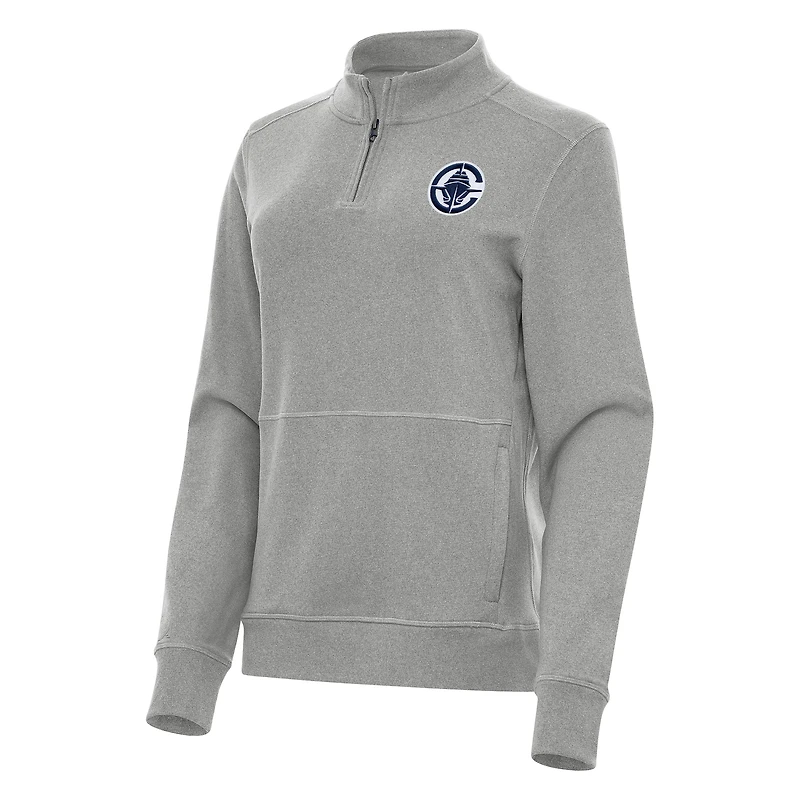 Women's Antigua Heather Gray LA Clippers Crush Quarter-Zip Fleece Sweatshirt