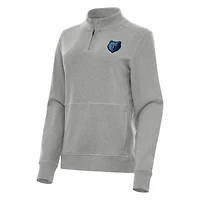 Women's Antigua Heather Gray Memphis Grizzlies Crush Quarter-Zip Fleece Sweatshirt