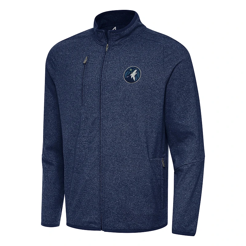 Men's Antigua Heather Navy Minnesota Timberwolves Hold-Up Full-Zip Tri-Blend Jacket