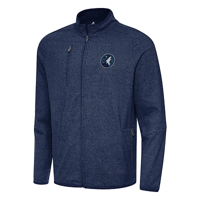 Men's Antigua Heather Navy Minnesota Timberwolves Hold-Up Full-Zip Tri-Blend Jacket