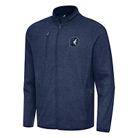 Men's Antigua Heather Navy Minnesota Timberwolves Hold-Up Full-Zip Tri-Blend Jacket