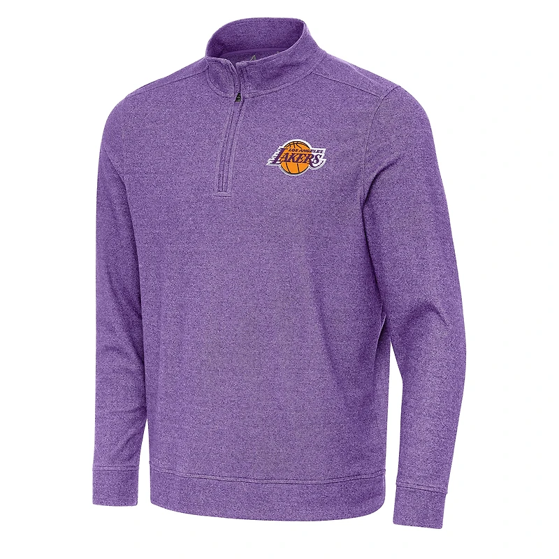 Men's Antigua Heather Purple Los Angeles Lakers Subtle Quarter-Zip Sweatshirt