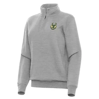 Women's Antigua Heather Gray Milwaukee Bucks Victory Quarter-Zip Sweatshirt