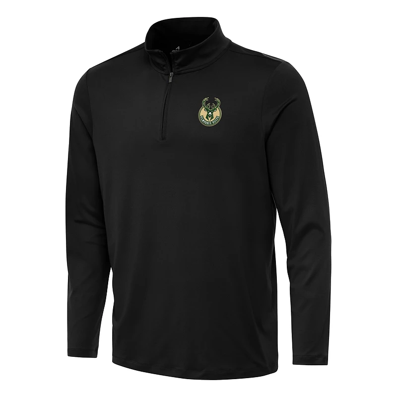 Men's Antigua Black Milwaukee Bucks Reprocess Quarter-Zip Top