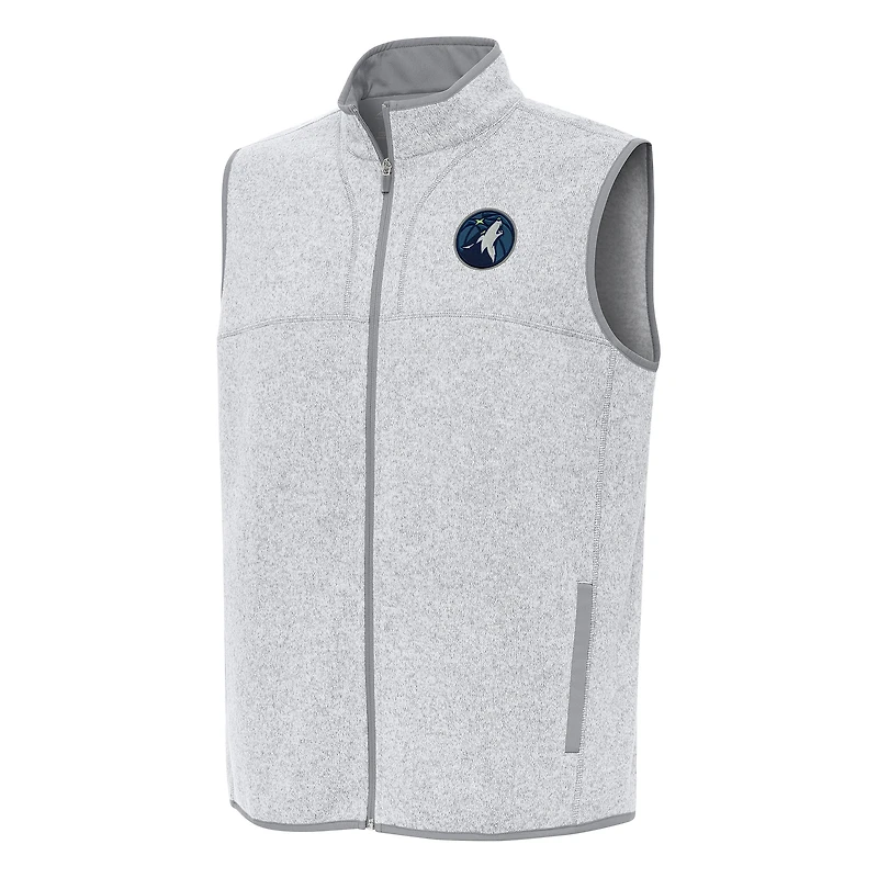 Men's Antigua Heather Gray Minnesota Timberwolves Fortune Full-Zip Vest
