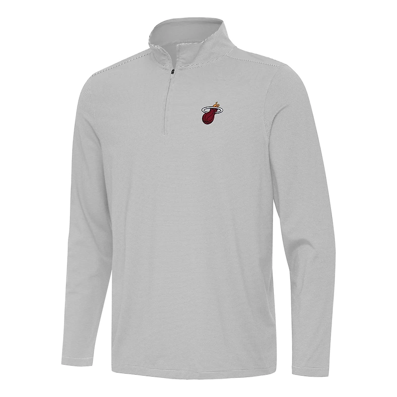 Men's Antigua Gray Miami Heat Twine Quarter-Zip Top