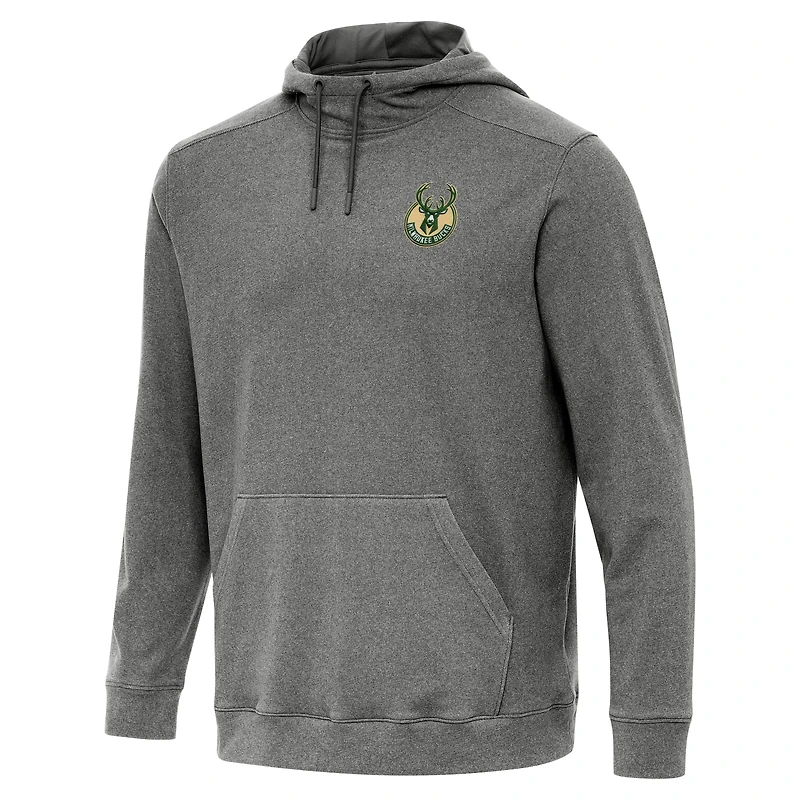 Men's Antigua Heather Black Milwaukee Bucks Cloud Pullover Hoodie