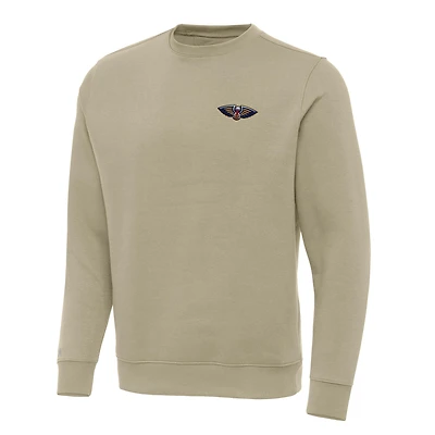 Men's Antigua Khaki New Orleans Pelicans Victory Crewneck Pullover Sweatshirt