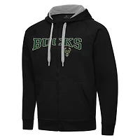Men's Antigua Black Milwaukee Bucks Big & Tall Victory Full-Zip Hoodie Jacket