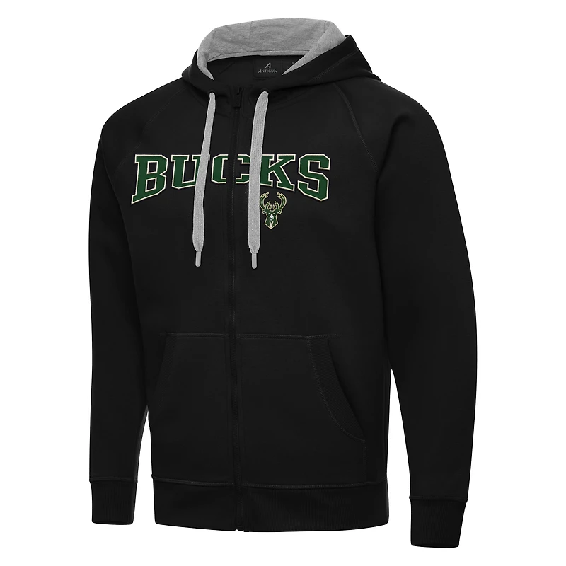 Men's Antigua Black Milwaukee Bucks Big & Tall Victory Full-Zip Hoodie Jacket