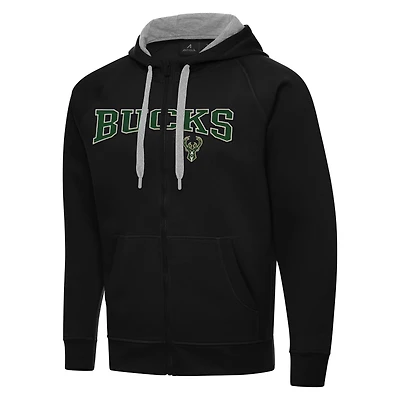 Men's Antigua Black Milwaukee Bucks Big & Tall Victory Full-Zip Hoodie Jacket