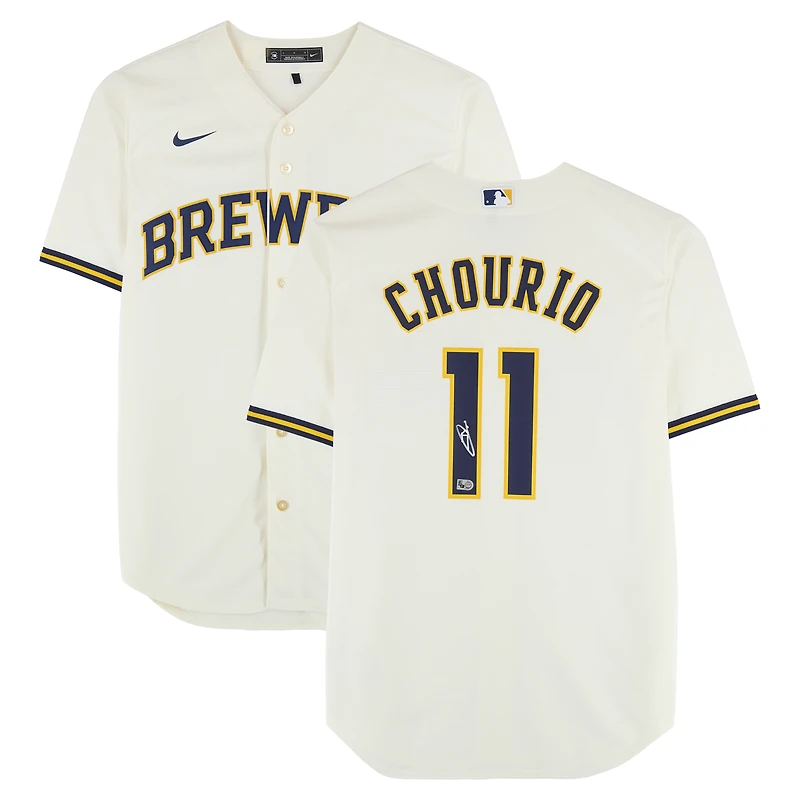 Jackson Chourio Milwaukee Brewers Autographed Cream Nike Replica Jersey