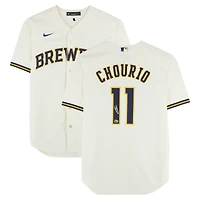 Jackson Chourio Milwaukee Brewers Autographed Cream Nike Replica Jersey