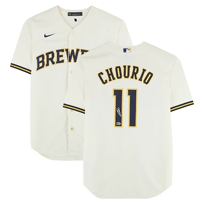 Jackson Chourio Milwaukee Brewers Autographed Cream Nike Replica Jersey