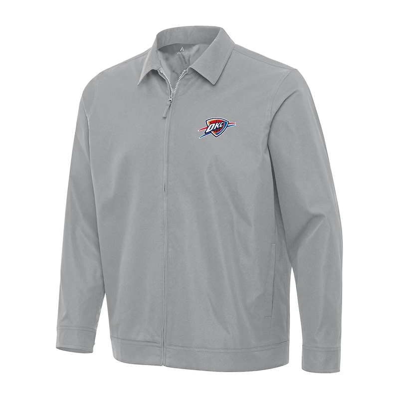 Men's Antigua Gray Oklahoma City Thunder Pivot Full-Zip Jacket