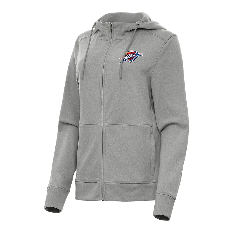Women's Antigua Heather Gray Oklahoma City Thunder Seeker Full-Zip Hoodie Jacket