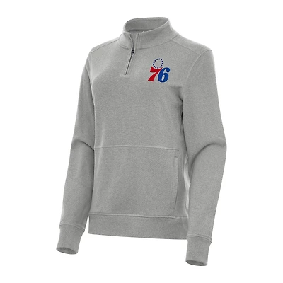 Women's Antigua Heather Gray Philadelphia 76ers Crush Quarter-Zip Fleece Sweatshirt