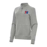 Women's Antigua Heather Gray Philadelphia 76ers Crush Quarter-Zip Fleece Sweatshirt